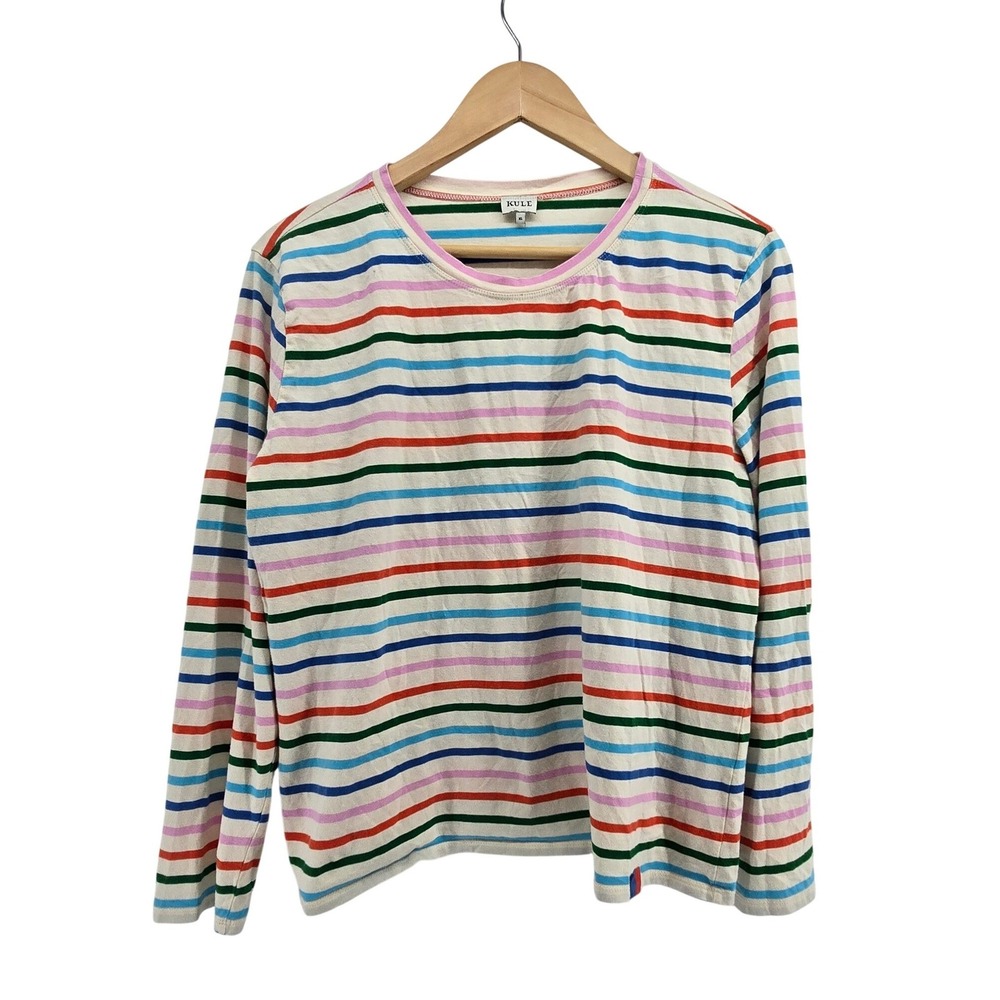 Kule T-Shirt Womens XL The Modern Long Sleeve Multi-Stripe Cream EUC